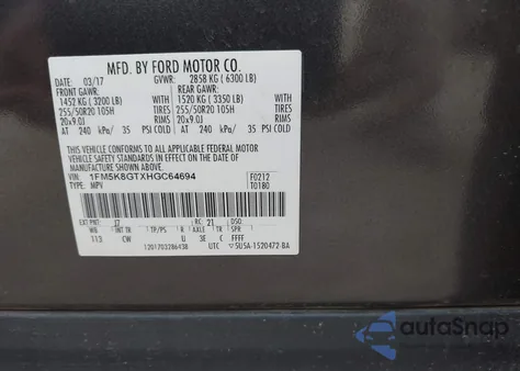2017 Ford Explorer Sport from USA, damaged, VIN 1FM5K8GTXHGC64694